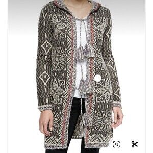 Free People Women's Brown Kai Pom Pom Cardigan duster tassel sweater Navajo XS